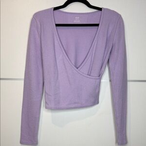 Aerie Lavender Long Sleeve Super Soft Wrap Top size XS